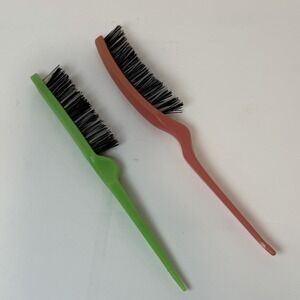 VTG 70s Tease Brush‎ Lot of 2 Nylon Bristle 9" Green Pink Hair Styling Hairbrush